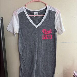 Victoria's Secret Pink Gray and White V-Neck Tee